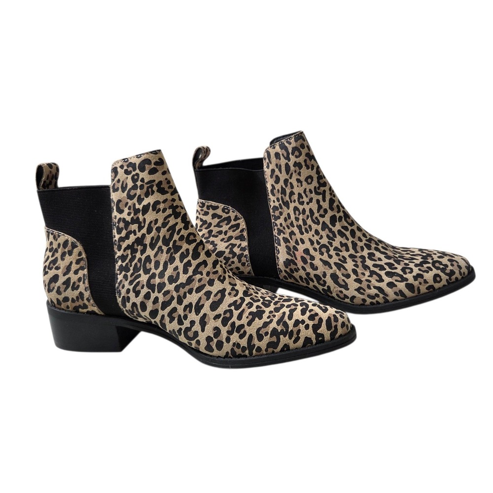 Dolce Vita Women Tan Leather Tristan Leopard Print Ankle Chelsea Boots Size 7.5